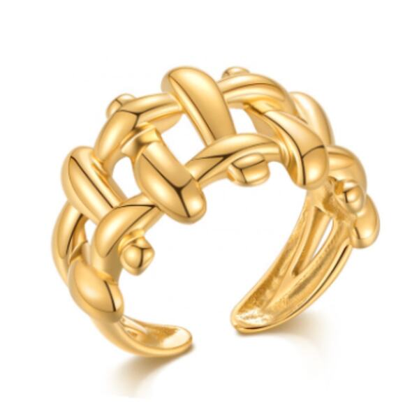 Kara Ring Woven Design Gold Tarnish Water Resistant Size 6 to 7 - Picture 2 of 3